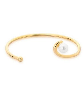 Bracelete Pérola Shell Curvo Banho Ouro 18k