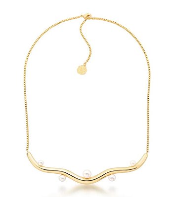 Colar Ondas Perólas Shell Banho Ouro 18k