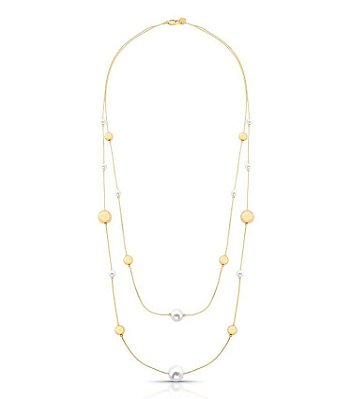Colar Longo Pérolas e Esferas Banho Ouro 18k
