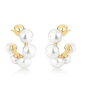 Brinco Meia Argola Pérolas Shell Banhada Ouro