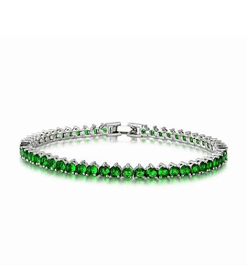 Pulseira Riviera Zircônias Esmeralda Ródio Branco 3 Pontas