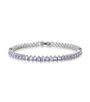 Pulseira Riviera Zircônias Lilás Ródio Branco 3 Pontas