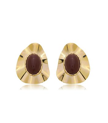 PRÉ VENDA Brinco Orgânico Resina Marrom Banhado Ouro 18k