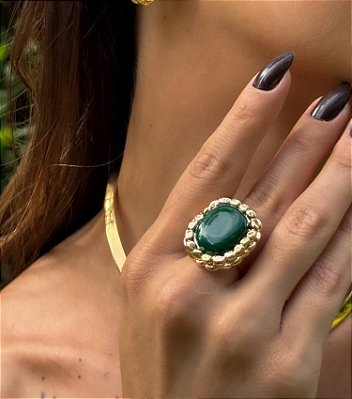 PRÉ VENDA Anel Quadrado Esmeralda Banhado Ouro 18k