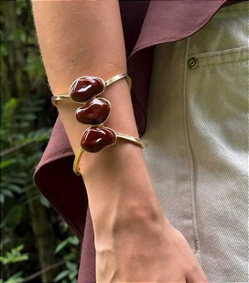 Bracelete Duplo Orgânico Marrom Banhado Ouro 18k