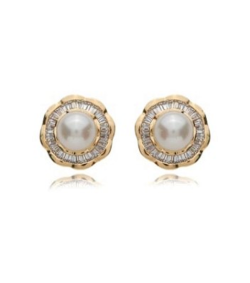 Brinco Pérola Shell Zircônias Banhado Ouro 18k