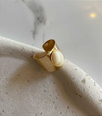 Anel Largo Perolado Banhado Ouro 18k