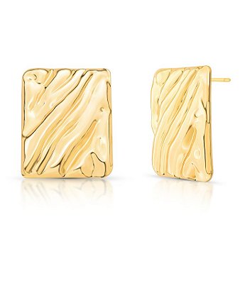 Brinco Retangular Texturizado Liso Banho Ouro 18k