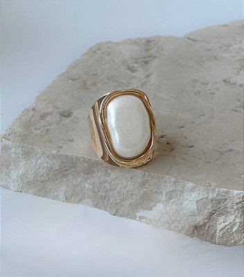 Anel Largo Orgânico Perolado Banhado Ouro 18k