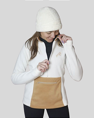 Blusa fleece Bee warm - Feminina Branca com marrom