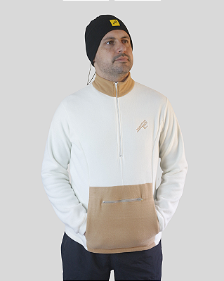 Blusa fleece Bee warm -  Masculina Branca com marrom