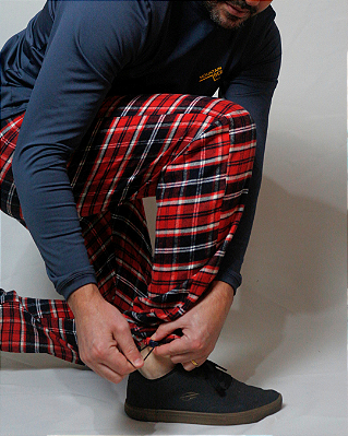 Calça Montana - Flanela Unissex - Vermelha com preto e branco