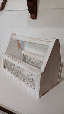 Caixote com alça telinha ;) - Branco Desgastado