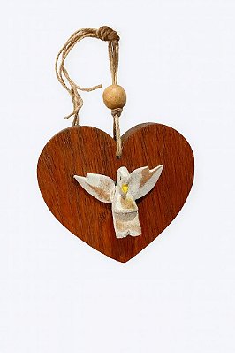 Pingente Coração Divino Madeira 12cm