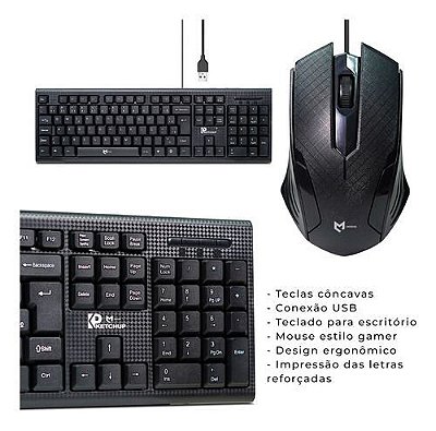 Kit teclado e mouse com fio ketchup kt-2011