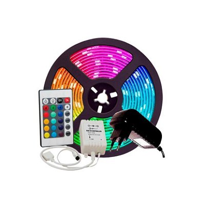 Fita de led rgb com controle 5mts com fonte e controle