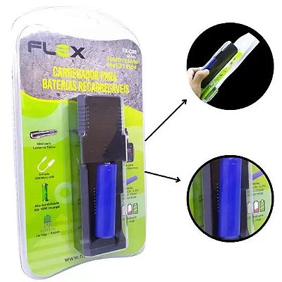 Carregador para baterias recarregaveis com bateria inclusa flex fx-c08
