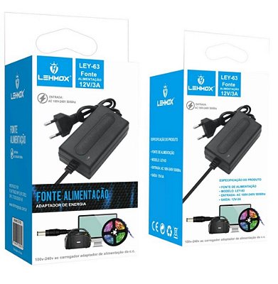 Fonte alimentação adaptador de energia 12v/3a lehomox ley-63