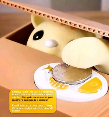 Cofrinho eletronico gatinho puxador de moedas tomate mtc-102