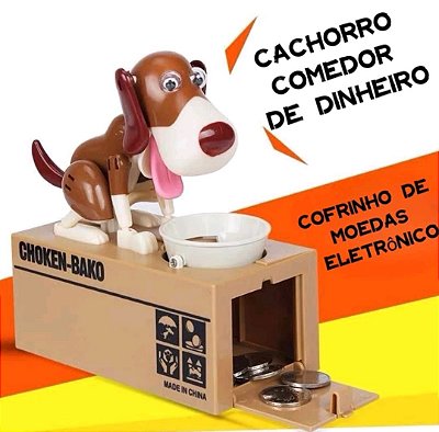 Cofrinho eletronico cachorrinho puxador de moedas tomate mtc-101