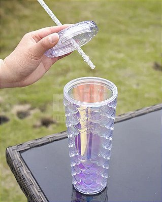 Copo termico sereia com canudo