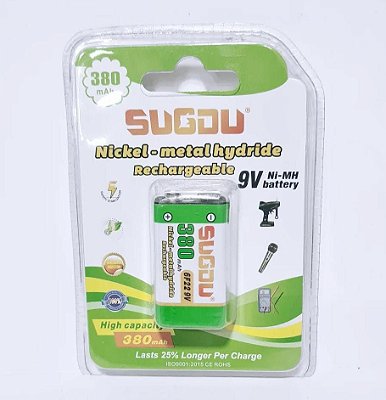 Pilha bateria recarregavel 9v sugou 380mah
