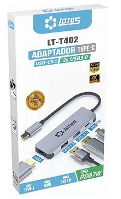 Adaptador tipo c para usb-c3.1 / 2xusb 3.0 pd87w lotus lt-t402