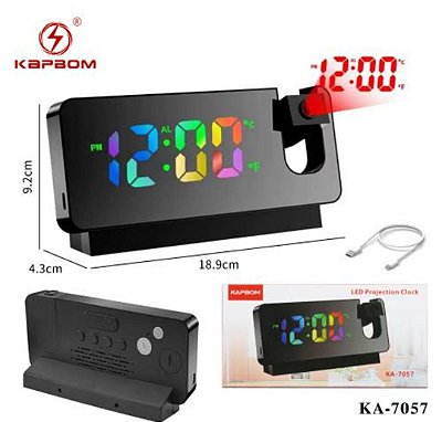 Relogio despertador digital de mesa led rgb kapbom ka-7057
