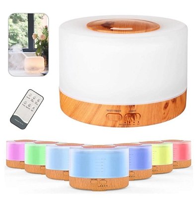 Umidificador aromatizador difusor de ar led base madeira