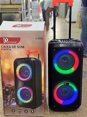 Caixa de som bluetooth/tf/fm radio/usb/aux com microfone recarregavel 180w ketchup ls-r2230