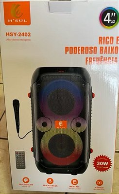 Caixa de som bluetooth/tf/fm radio/usb com microfone recarregavel h'sul hsy-2402