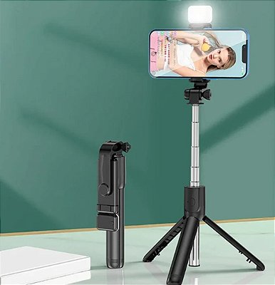 Suporte de celular e pau de selfie stick com luz e controle bluetooth 04