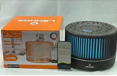 Umidificador aromatizador difusor de ar led base madeira lehmox ley-1747