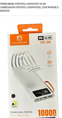 Bateria carregador portatil power bank 10000mah h'maston yd-30