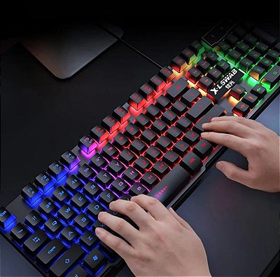 Kit teclado e mouse com fio gamer led rgb h'maston an-300