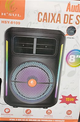 Caixa de som com microfone bluetooth/tf/usb recarregavel 15w 8'' h'sul hsy-8109