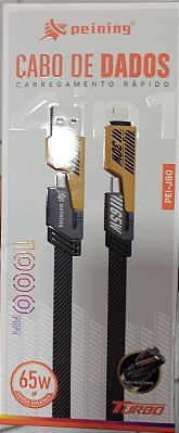 Cabo carregador dados turbo 65w usb x io/tipo c
