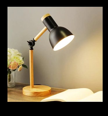 Luminaria de mesa flexivel le-5813 base madeira