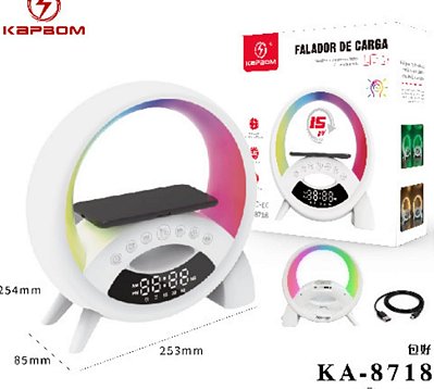 Caixa de som 15w + relogio+carregador de celular+iluminacao kapbom ka-8718