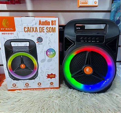 Caixa de som bluetooth/tf/fm radio/usb recarregavel h'sul 12w 6.5'' hsy-6101
