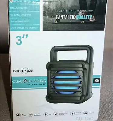 Caixa de som bluetooth/fm radio/usb recarregavel greatnice gts-1360