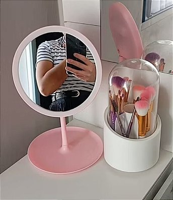 Espelho para maquiagem com led touch recarregavel atomo mo-815 branco