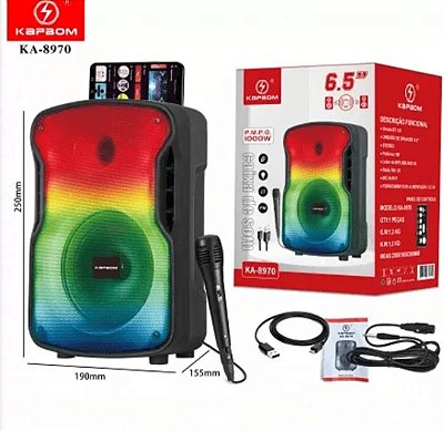 Caixa de som bluetooth/fm radio/usb com microfone recarregavel kapbom ka-8970