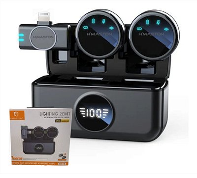 Microfone lapela lighting 2 em 1 h'maston mk18
