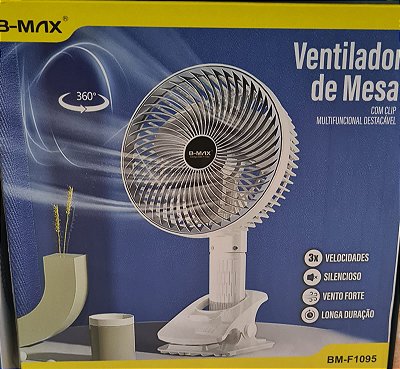 Ventilador de mesa recarregavel com clip b-max bm-f1095