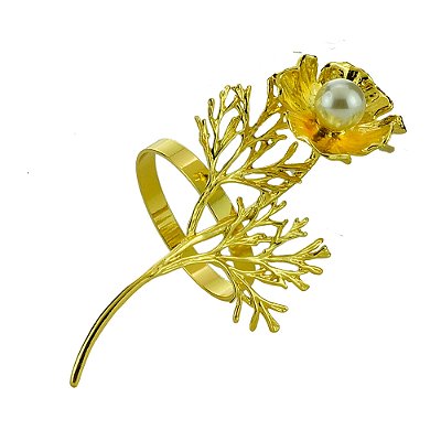 Anéis Para Guardanapos Zinco Botão de Flor Dourada