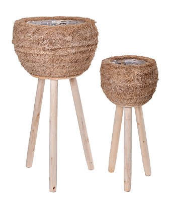 Cachepô Em Fibra Natural 02Pçs Com Pé