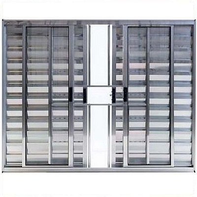Janela Veneziana 6 Folhas Alumínio Brilhante Modular com Grade