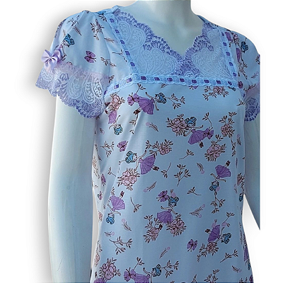 Camisola Princesa Encantada Feminina Adulto Roupa de dormir Estampa Bailarina