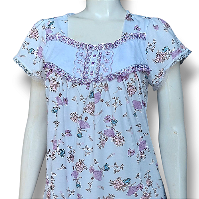 Camisola Isadora manga curta Roupa de dormir Estampa Bailarina tamanho P Adulto